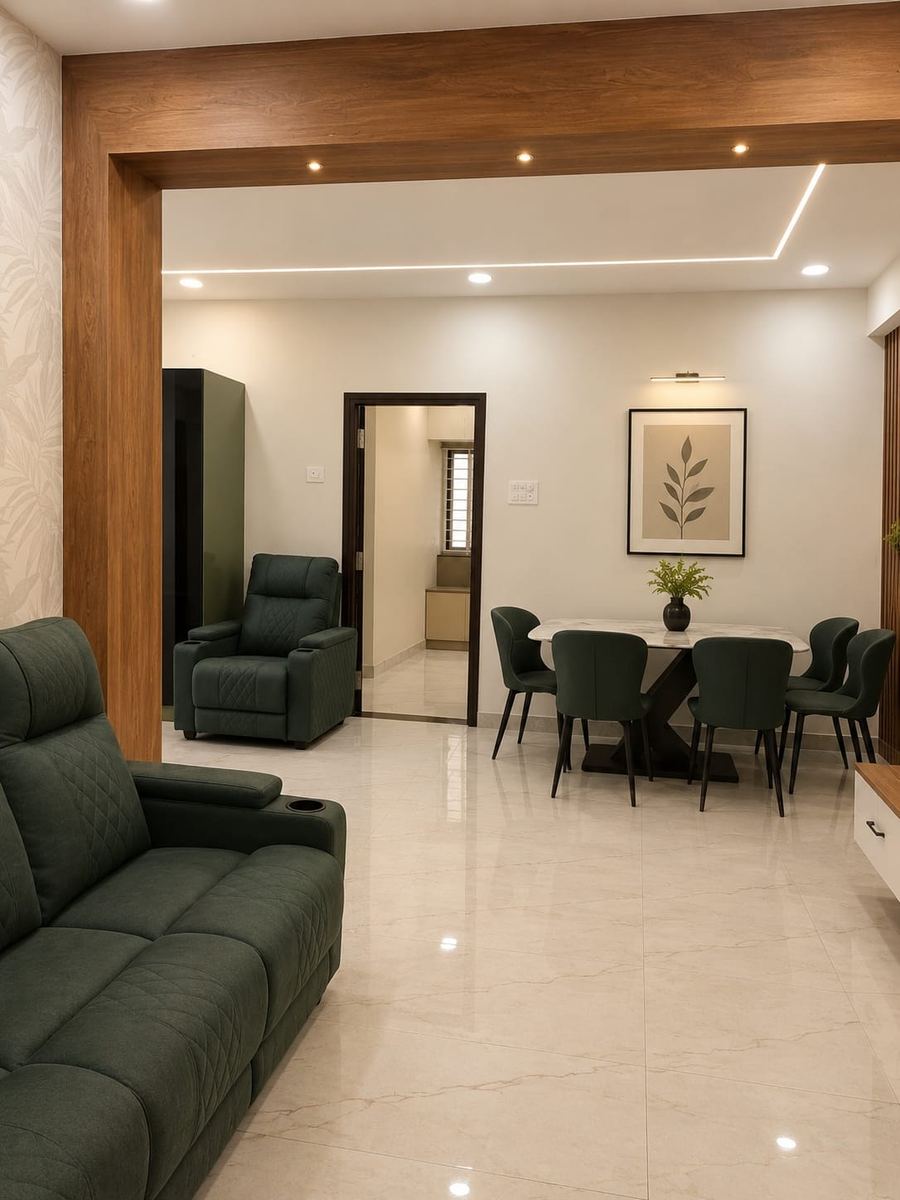 Living and dining space in a Middle Town flat